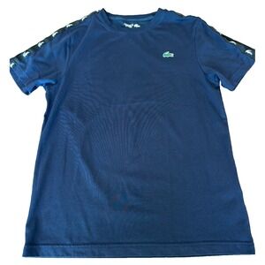 Lacoste Sport Branded Bands Pique T-shirt Navy with green alligator sz Large